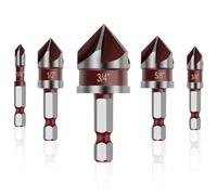 5PCS Countersink Drill Bit Set, 82 Degree HSS Counter Sink Drill Bit, 5 Flutes 1/4"-3/4" with 1/4 Inch Quick-Change Hex Shank Counter Sink Drill Bits for Wood, Metal, Plastic