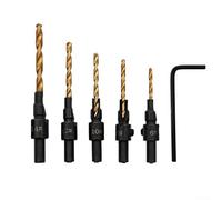 5Pcs Countersink Drill Bit Set for HSS 4241 Steel Pilot Hole Drilling Wood Screws Hex Shank Adjustable Depth Counter Sleeve 5-14mm with Wrench Tool Kit(45822)