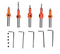 5Pcs Countersink Drill Bit Set, High Hardness Carbon Steel Wood Drill Bits, Strong Cutting Force with Five - Side Chamfer Design, Includes 5 Sizes for DIY Carpentry and Constructio