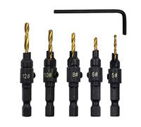 5PCS Countersink Drill Bit Set High Speed Steel with 1 Hex Key Wrench for Woodworking and Carpentry