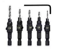 5PCS Countersink Drill Bit Set High Speed Steel with 1 Hex Key Wrench for Woodworking and Carpentry