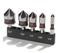 5PCS Countersink Drill Bit Set, Premium HSS Countersink Drill Bit with 82-Degree, 5 Flutes 1/4 Inch Quick-Change Hex Shank, 1/4 Inch to 3/4 Inch Size, Counter Sink Drill Bits for Wood, Metal, Plastic