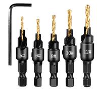 5Pcs Countersink Drill Bit Set,Titanium Plating 1/
