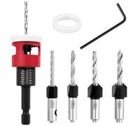 5Pcs Countersink Drill Bit Set with Adjustable Depth Stop 1/4 Inch Hex Shank 82 Degree Woodworking Counter Sink Drill Bits for Wood Plywood MDF