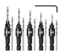 5PCS Countersink Wood Drill Bit 5/6/8/10/12#,1/4" Hex Shank,for Woodworking