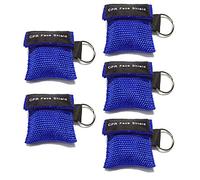 5Pcs CPR Mask, Rescue Face Shields with One-Way Valve Breathing Barrier and Keychain Ring for First Aid or AED Training (Blue)