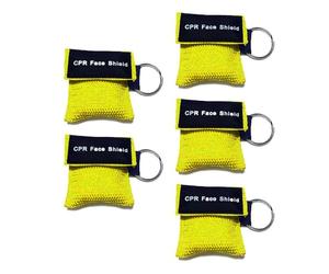 5Pcs CPR Mask, Rescue Face Shields with One-Way Valve Breathing Barrier and Keychain Ring for First Aid or AED Training (Yellow)