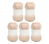 5PCS Crochet Yarn for DIY Knitting, Cotton Yarn for Crocheting 0.8in Wide Bright Color Hand DIY Bag Blanket Crocheting Projects, Home Decor (Light Tan)