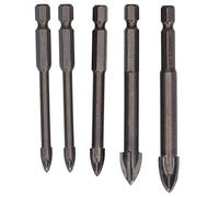 5Pcs Cross Tile Drill Bit Set, Carbide Hex Shank Concrete Drill Bits for Glass Ceramic Tile Stone, 6mm to 12mm Hole Openers with 1/4in Quick - Release Shank for Power