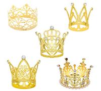5Pcs Crown Cake Topper, Gold Crown Adornment, Mini Birthday Cake Decorations, Princess Pearl Crown for Birthday Party Decoration Accessory Baby Shower Party Supplies