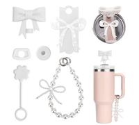 5pcs Cup Accessories Compatible with Stanley 40oz Tumbler, Featuring Silicone Straw Caps, Lid Nameplate, Spill-Proof Stopper, and Handle Charm,for Girls' Tumbler Decorations.
