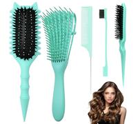 5PCS Curly Hair Brush Set, Bounce Curl Brush for Curl Defining and Styling, Green Cat Ear Comb Kit for Thick Hair, for Detangling Brush and Defining Tools, for Long and Short Hair