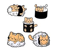 5pcs Cute Animal Cat Enamel Brooch for Backpacks Cat Sushi Rice Ball Enamel Pins Alloy Pins Fun Punk Badge for Women Girls Children for Clothing Bag Decor Accessories