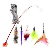 5pcs Cute Cat Interactive Kitten Scratching Teaser Wand Mouse Feather Cat Scratcher Wands With Replacement Head Nice processing