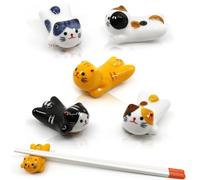 5PCS Cute Ceramic Kitten Cutlery Rest Set - Maneki Neko Knife Fork and Chopstick Holder, Decorative Tableware Accessory Gift for Home Dining Decor