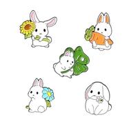 5Pcs Cute Rabbit Enamel Pin Lapel Pins Cartoon Animal Brooch Pins Kawaii Rabbit Flower Carrot Badges Lovely Pins Set for Clothes Bag Jacket Accessory