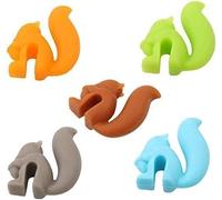 5Pcs Cute Squirrel Shape Silicone Tea Bag Holder Cup, Squirrel Drink Markers, Tea Bag Holder for Cup Hanging Tool Mug Candy Colors Gift Set, Tea Bag Coasters, Coffee, Tea and Espresso Accessories