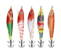 5pcs Cuttleish Fook Fishing Shrimp Lure Bait Toy Kajig 9.6g Grow Jig Hook Glow Squid Jig Hard Bait
