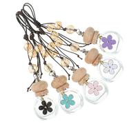 5pcs Daisy Car Aroma Diffuser Pendant Empty Glass Bottle with String | Metal Wood Accents, Decorative Design, for Air Freshener Liquid or Essential Oils in Cars