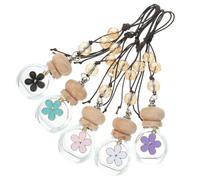 5pcs Daisy Car Perfume Diffuser Bottle Hanging Decoration Glass | Refillable Aroma Bottle, Wooden Cap and Metal Hanger, Creative Delicate Shape for Interior Use