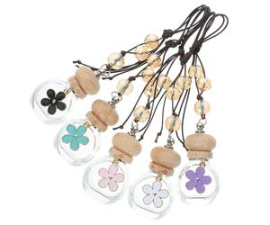 5pcs Daisy Car Perfume Diffuser Bottle Hanging Decoration Glass | Refillable Aroma Bottle, Wooden Cap and Metal Hanger, Creative Delicate Shape for Interior Use