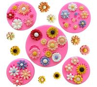 5Pcs Daisy Flower Molds Silicone Small Flower Chocolate Molds Sunflower Fondant Cake Mold Candy Candle Molds for Cake Decorating, Flower Resin Soap Ice Cube Mold for Baking