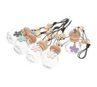 5pcs Daisy Hanging Car Perfume Bottle Empty Glass Aroma Decoration | Creative Delicate Shape, Wood and Metal Details, Fresh Fragrance Diffusion, Car or Room Hanging Decor