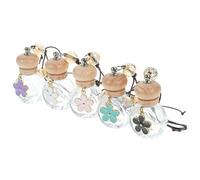 5pcs Daisy Pendant Empty Perfume Diffuser Bottle for Car Interior | Glass Wood Metal Build, Creative Delicate Shape, Fresh Fragrance Release, Door and Home Use
