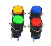5Pcs DC 12V 16mm Push Button Self-Reset Latching Switch Round LED Light Momentary Switch DC24V AC110V AC220V IDGTTLDF(Blue DC24V)