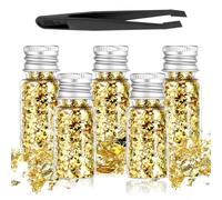 5Pcs Decorative Gold Leaf, Multifunction Gold Flakes Food Golden Leaf Cake Decoration Baking Golden Foil Chocolates Decor for Cooking Dessert Steak Decoration Crafts Painting Nail Arts Spa
