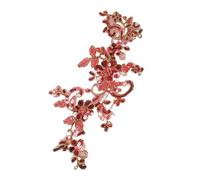 5Pcs Delicate Silk Embroidered Sequins Gold White Red Lace Applique Wedding Accessories Multicolor Cord DIY for Hats, Bags, Jackets(Red Gold Edge)