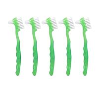 5pcs Denture Brush Set | Double Sided False Teeth Care Brush for Elderly/Travel | Gentle Fibers Reduce 99% Plaque | Portable Denture Maintenance Kit (Green)