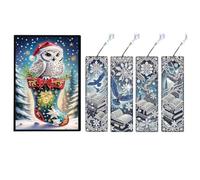 （5pcs Diamond Art Notebook and Bookmark Set - 5D DIY Gem Painting Journal with 4 Matching Bookmarks,Sketchbook for Adults, Creative Writing & Reading Accessories Gift(Winter Christmas Snowman)