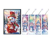 （5pcs Diamond Art Notebook and Bookmark Set - 5D DIY Gem Painting Journal with 4 Matching Bookmarks,Sketchbook for Adults, Creative Writing & Reading Accessories Gift(Winter Christmas Snowman)