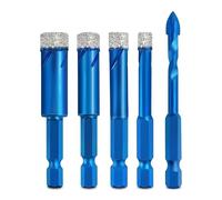 5Pcs Diamond Drill Bits Set with Hex Shank, Tile Drill Bits for Porcelain Ceramic Granite Marble Glass Stone, Diamond Drill Bit Kit for Dry or Wet Drilling, Core Hole Saw Cutter (5 blue set)