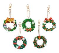 5pcs Diamonds Painting Keychain Crystal DIY Diamonds Mosaic Key Ring Double Side Christmas Art Crafts Handmade Sparkly for Xmas Decor