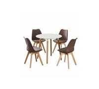 Life Interiors Halo Lorenzo Dining Set - A White Round Wooden Dining Table And Set Of 4 Plastic Dining Chairs With Padded Cushions - Brown, Brown
