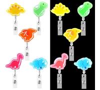 5pcs Dinosaur Retractable Badge Reels, Luminous Cute Nurse ID Badge Holder with Clips Acrylic Pediatric Nursing Badge Reel for Student Teacher Doctor Worker