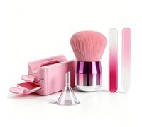 5Pcs Dip Powder Nail Kit-Nail Powder Recycling Tray System with Nail Dust Brush Glass Nail File Funnel Nail Art Tools (Pink)