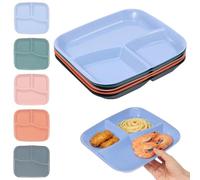 5Pcs Divided Dinner Plates Sets 25x22x2.5cm, Three Grid Portion Control Plates, Unbreakable Reusable Section Plate for Social Gatherings, Educational Institutions and Outdoor Meal, Microwave Safe
