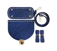 5Pcs DIY Crochet Bag Kit with Faux Leather Strap and Handmade Bag Bottom Accessories,Blue,1Set