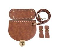 5Pcs DIY Crochet Bag Kit with Faux Leather Strap and Handmade Bag Bottom Accessories,Coffee,1Set