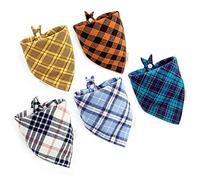 5PCS Dog Bandanas with Button - Thick Triangle Bibs Dual Layer Soft Cotton Scarves for Small Medium Boy Girl Puppy Cat Pet Baby Square Plaid Printing Washable Kerchief Halloween Costumes Outfits