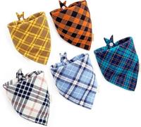 5PCS Dog Bandanas with Button - Thick Triangle Bibs Dual Layer Soft Cotton Scarves for Small Medium Boy Girl Puppy Cat Pet Baby Square Plaid Printing Washable Kerchief Halloween Costumes Outfits