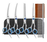 5PCS Dog Grooming Scissors Curved Kit 5-in-1 Thinning Scissors Hairdressing