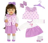 5Pcs Doll Clothes for 20-22 Inch Baby Doll Girl, Sweet cartoon rabbit Baby Doll accessories, 20-22inch Baby Doll Clothes with Purple Cotton Vest Bunny Print Dress Headband Socks Gifts for Children