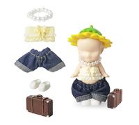 5PCS Doll Clothes for Sonny Angel, Fits 3 Inch Minifigures Outfit Includes Pants, Top, Shoes, Necklace & Suitcase, Display and Decoration Accessories for Adult Collectors, Doll Not Included (Yellow)