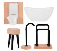 5pcs Dolls House Furniture Bathroom Set Doll House Accessories 1:12 Scale Toilet bathtub dressing stool bathtub faucet towel rack Dollhouse Bathroom Furniture Set
