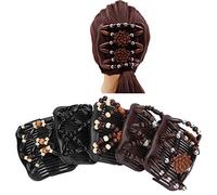 5pcs Double Comb Hair Clips, Magic Hair Comb, Double Hair Comb, Wooden Beads Double Hair Comb Elastic Clip Women Hair Accessories, Hair Styling Tool