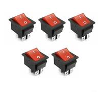 5Pcs DPST Rocker Switch with Red Lamp 4 Pin On Off 2 Position 16A, 250V, KCD4-201 Copper Terminal Electrical Power Switch Red Indicator for Industrial Control Panels Machinery Bulk Replacement